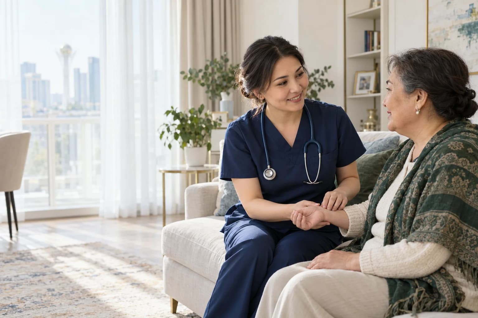 A doctor speaking with a patient at home